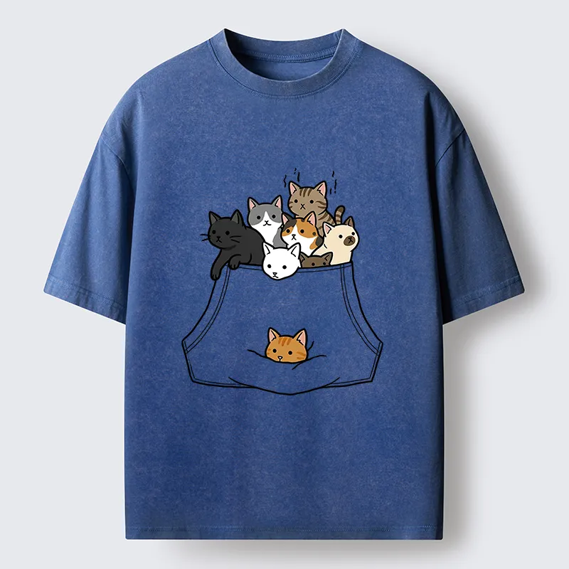 Tokyo-Tiger Cats With Pockets Full Washed T-Shirt