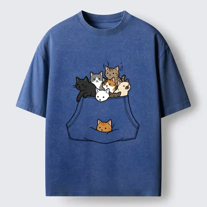 Tokyo-Tiger Cats With Pockets Full Washed T-Shirt