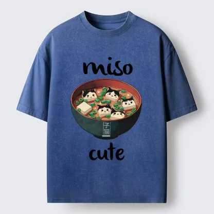 Tokyo-Tiger Cats In A Bowl Of Miso Washed T-Shirt