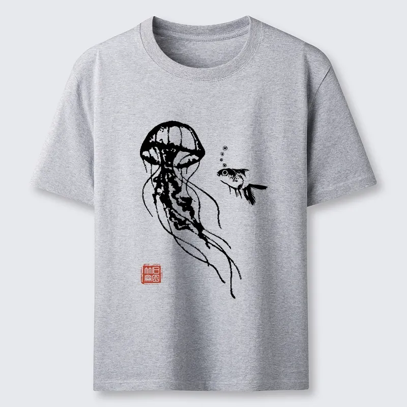 Tokyo-Tiger Ink Wash Jellyfish And Fish Classic T-Shirt