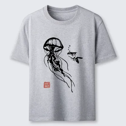 Tokyo-Tiger Ink Wash Jellyfish And Fish Classic T-Shirt