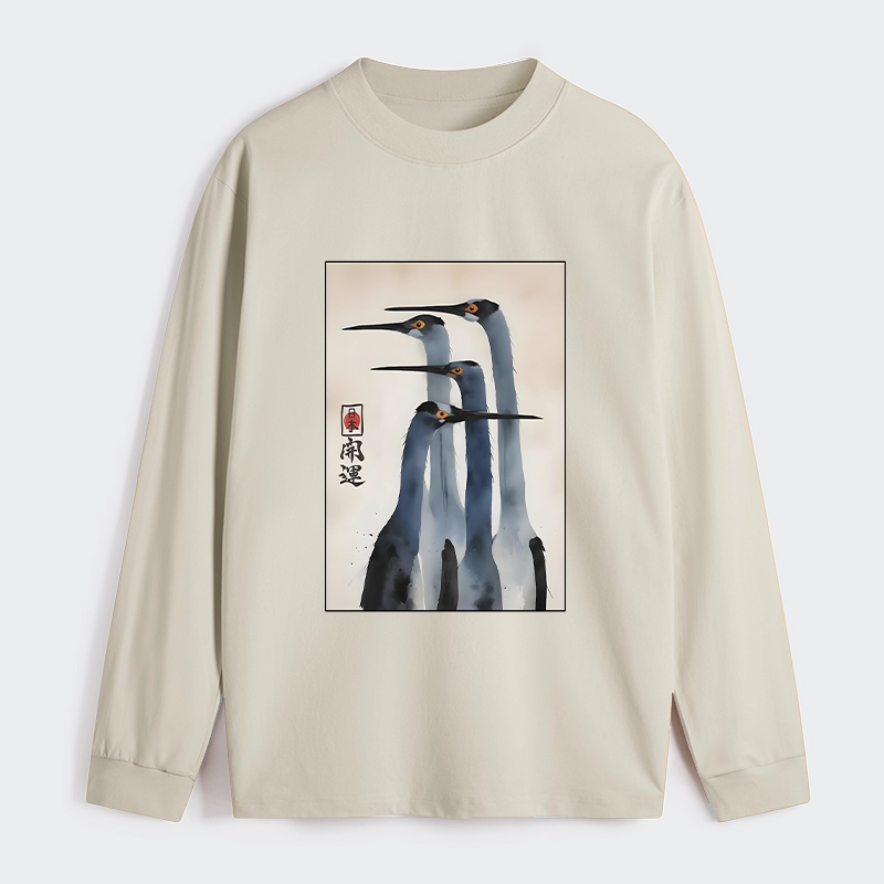 Tokyo-Tiger Retro Sandhill Crane Classic Long Sleeve T-Shirt