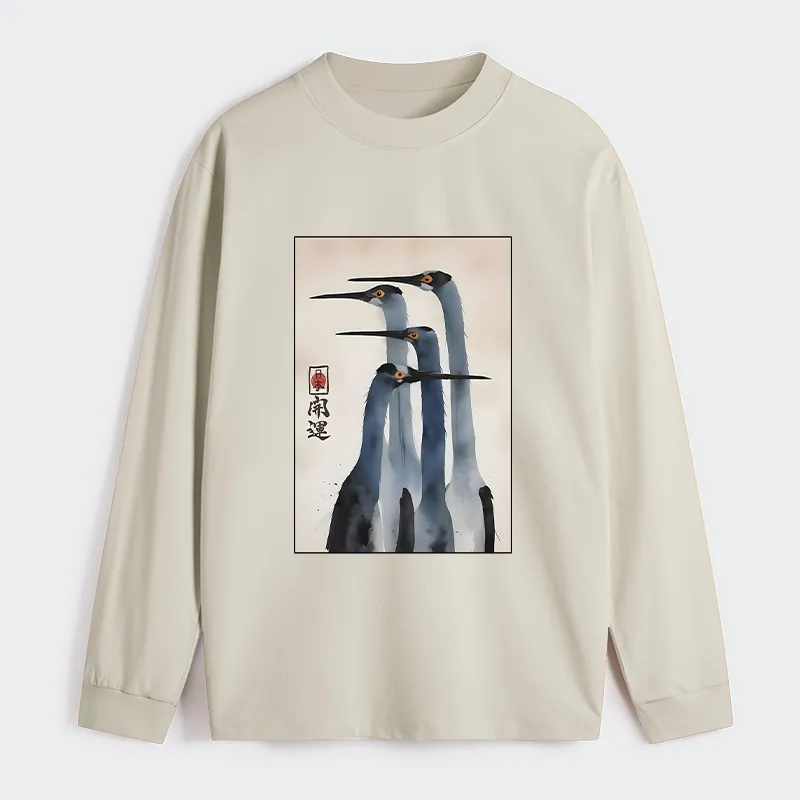 Tokyo-Tiger Retro Sandhill Crane Classic Long Sleeve T-Shirt