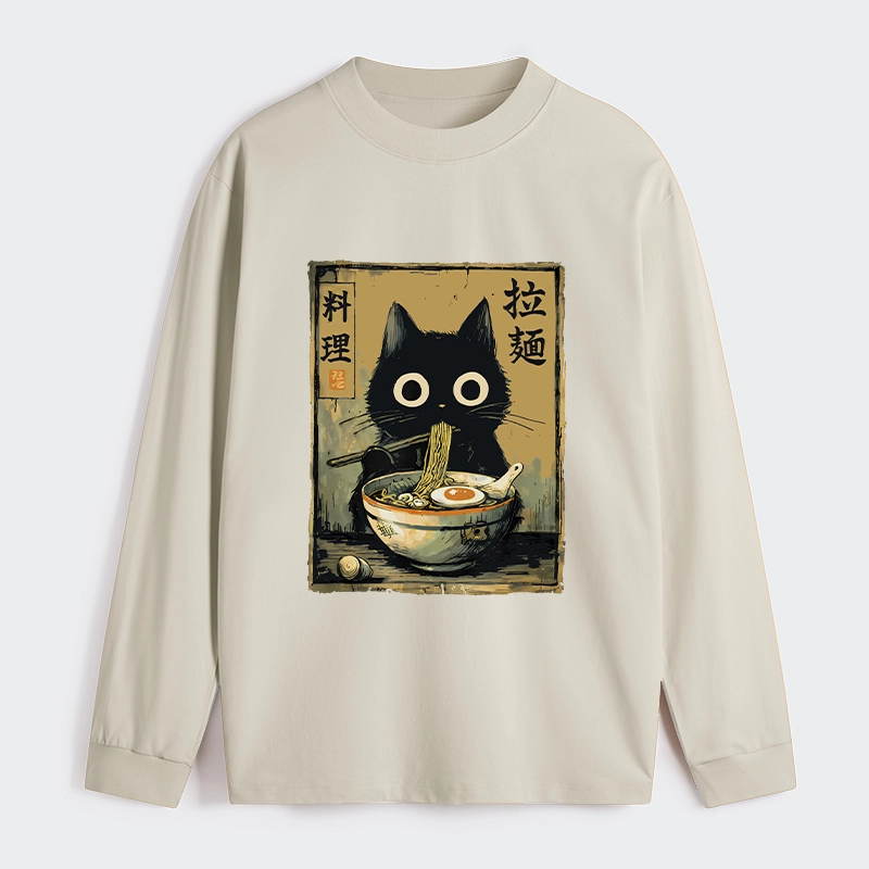 Tokyo-Tiger Cute Black Cat Eating Ramen Japan Classic Long Sleeve T-Shirt