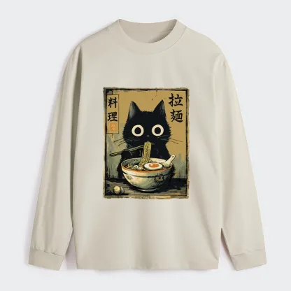 Tokyo-Tiger Cute Black Cat Eating Ramen Japan Classic Long Sleeve T-Shirt