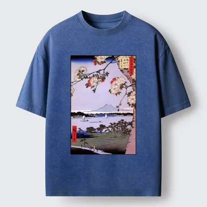 Tokyo-Tiger Vintage Japanese Print: Sakura And Fuji Washed T-Shirt