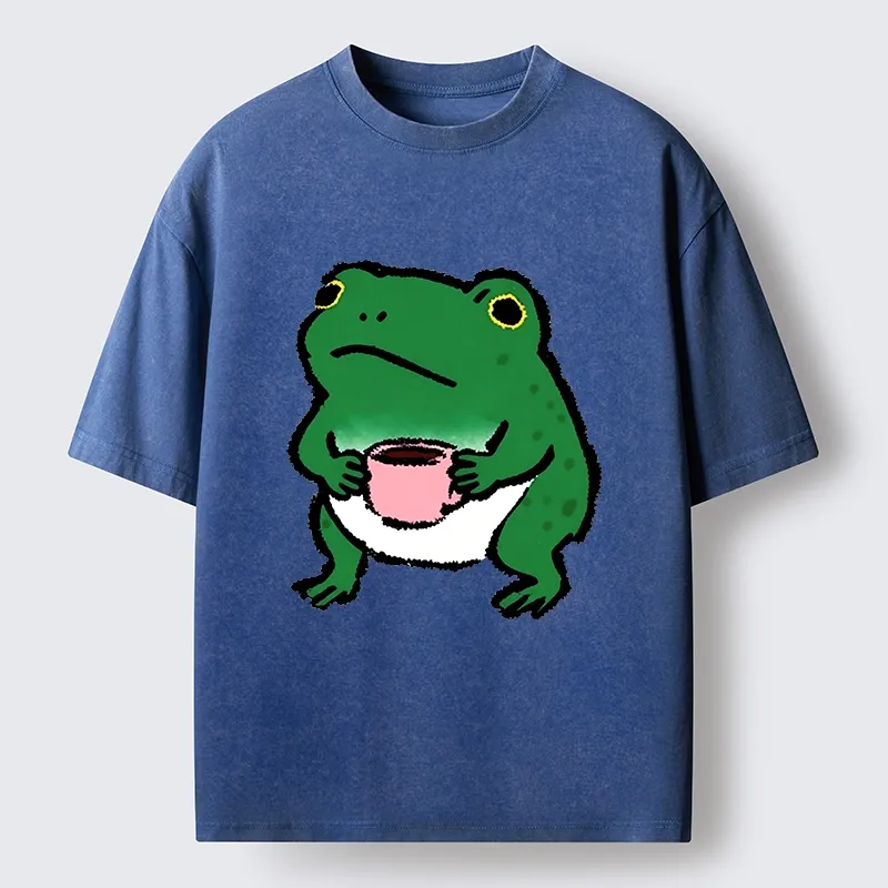 Tokyo-Tiger Green Frog With A Mug Washed T-Shirt