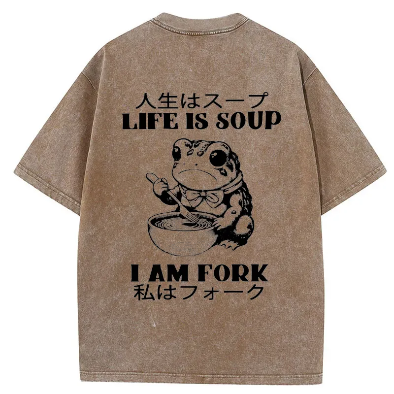 Tokyo-Tiger Life Is Soup I Am Fork Back Washed T-Shirt
