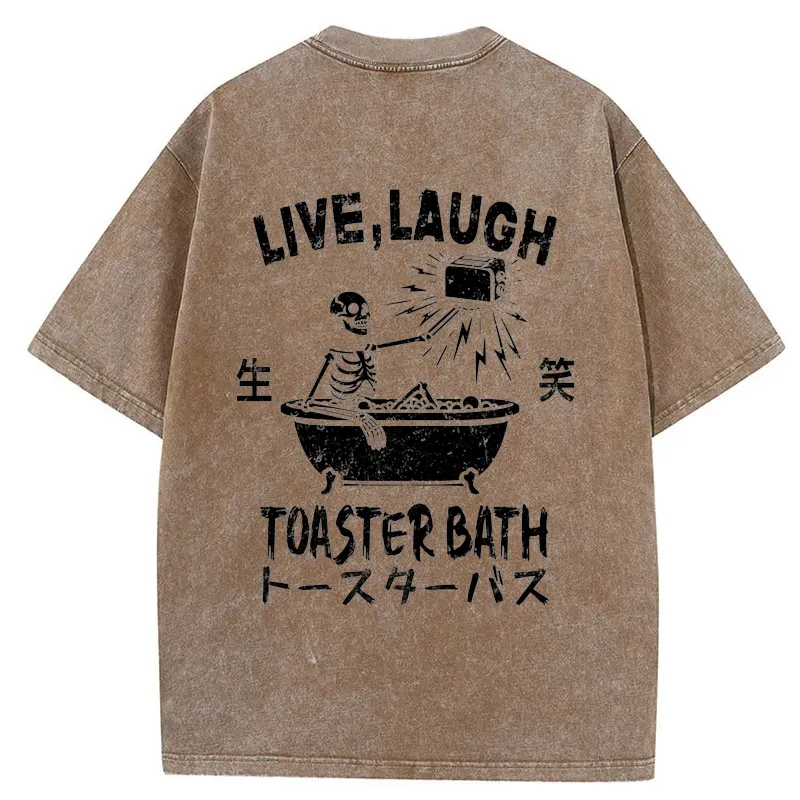 Tokyo-Tiger Funny Electric Shock Skeleton Back Washed T-Shirt