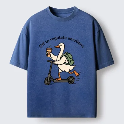 Tokyo-Tiger Scooter-Riding Duck’s Self-Care Washed T-Shirt