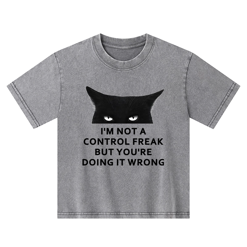 Tokyo-Tiger Control Freak Funny Kids Washed T-Shirt