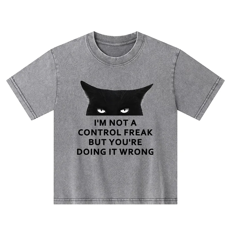 Tokyo-Tiger Control Freak Funny Kids Washed T-Shirt