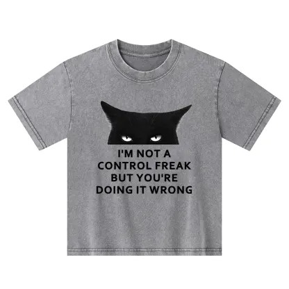 Tokyo-Tiger Control Freak Funny Kids Washed T-Shirt