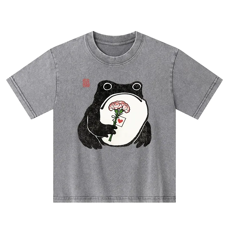 Tokyo-Tiger The Frog Holding A Carnation Kids Washed T-Shirt