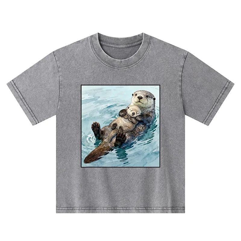 Tokyo-Tiger Adorable Sea Otters Kids Washed T-Shirt