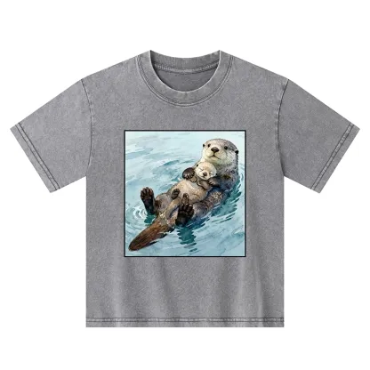 Tokyo-Tiger Adorable Sea Otters Kids Washed T-Shirt