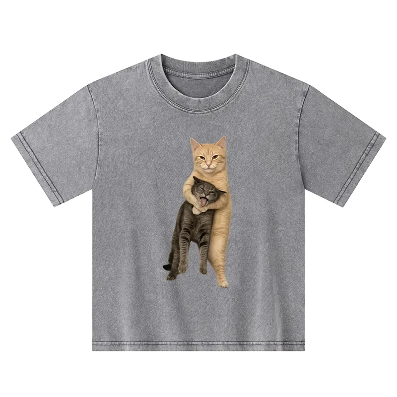 Tokyo-Tiger Orange Cat’s Tight Embrace Kids Washed T-Shirt