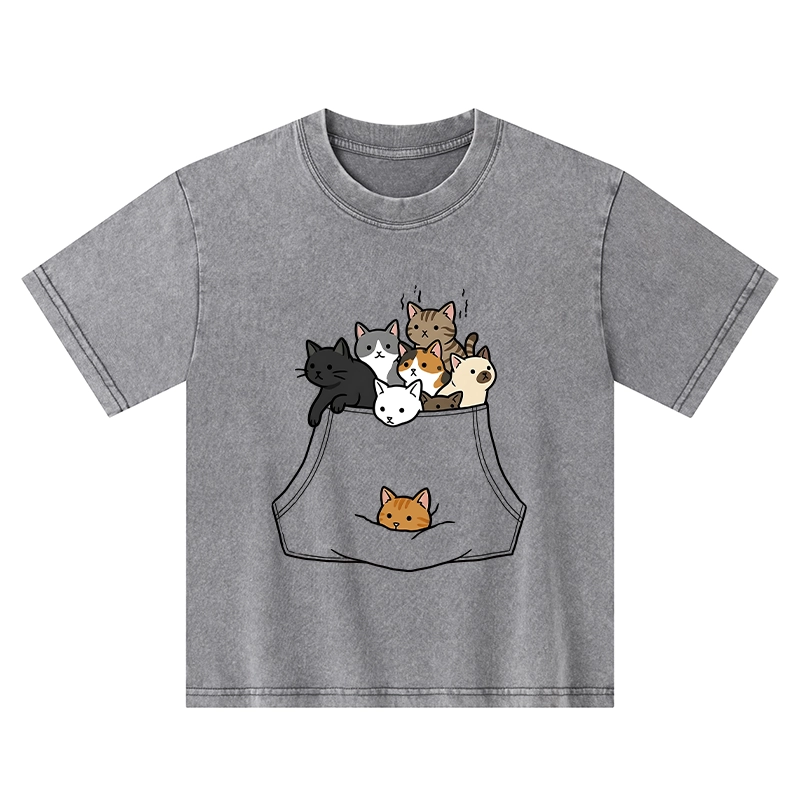 Tokyo-Tiger Cats With Pockets Full Kids Washed T-Shirt