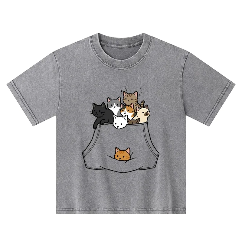 Tokyo-Tiger Cats With Pockets Full Kids Washed T-Shirt