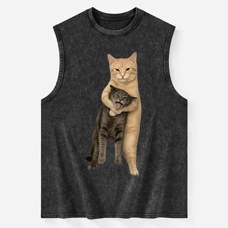 Tokyo-Tiger Orange Cat’s Tight Embrace Washed Tank