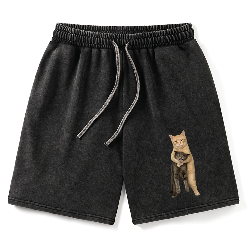 Tokyo-Tiger Orange Cat’s Tight Embrace Washed Shorts