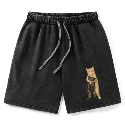 Tokyo-Tiger Orange Cat’s Tight Embrace Washed Shorts