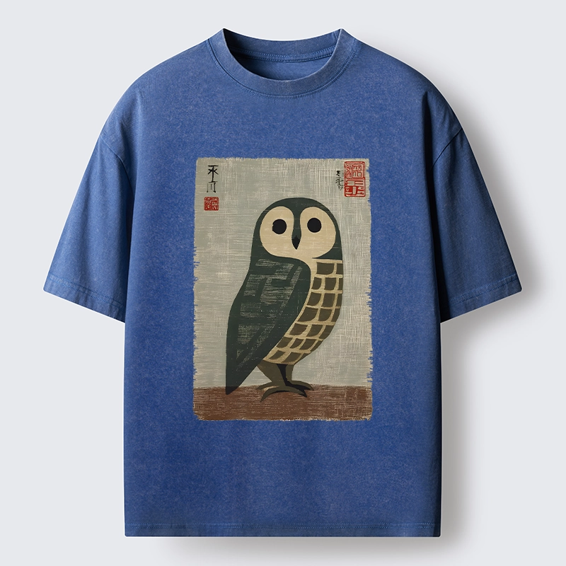 Tokyo-Tiger Traditional Owl In Japanese Art Washed T-Shirt