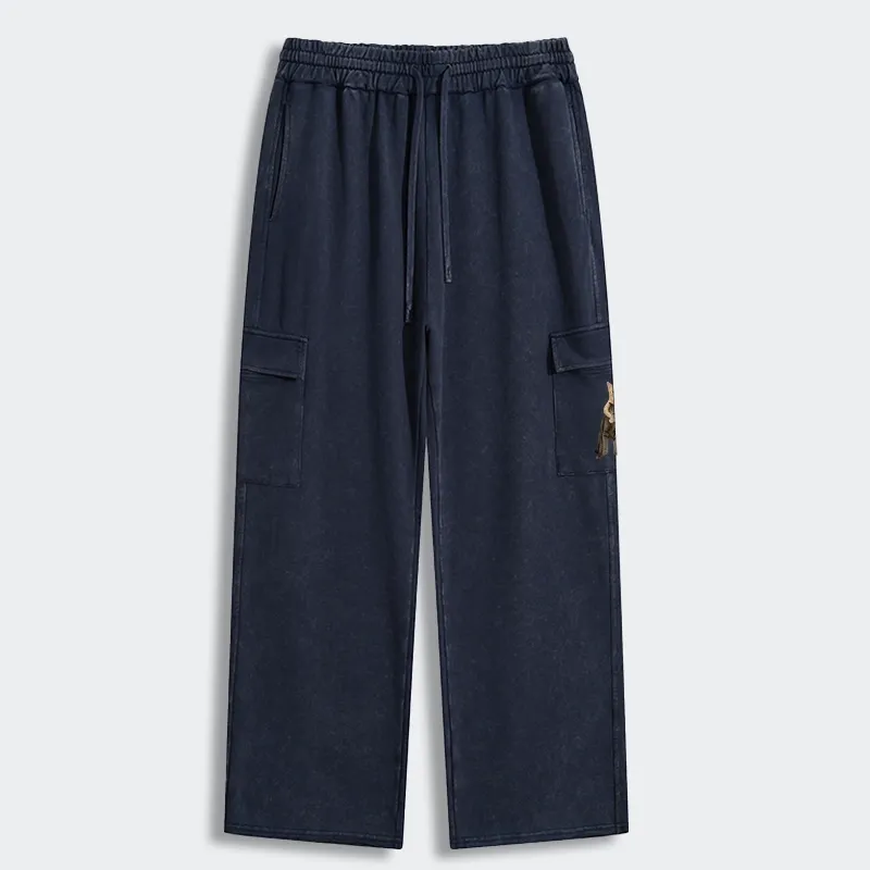 Tokyo-Tiger Orange Cat’s Tight Embrace Washed Utility Sweatpants