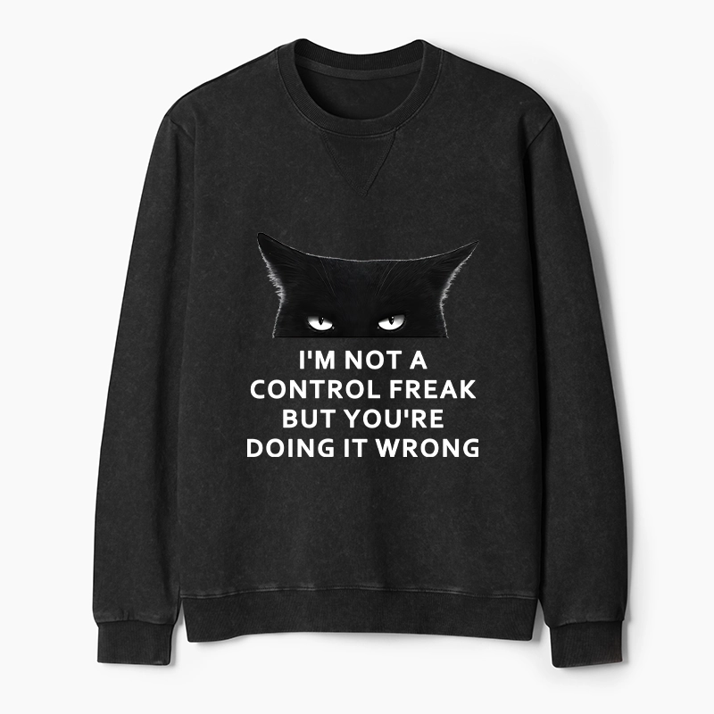 Tokyo-Tiger Control Freak Funny Washed Terry Sweatshirt