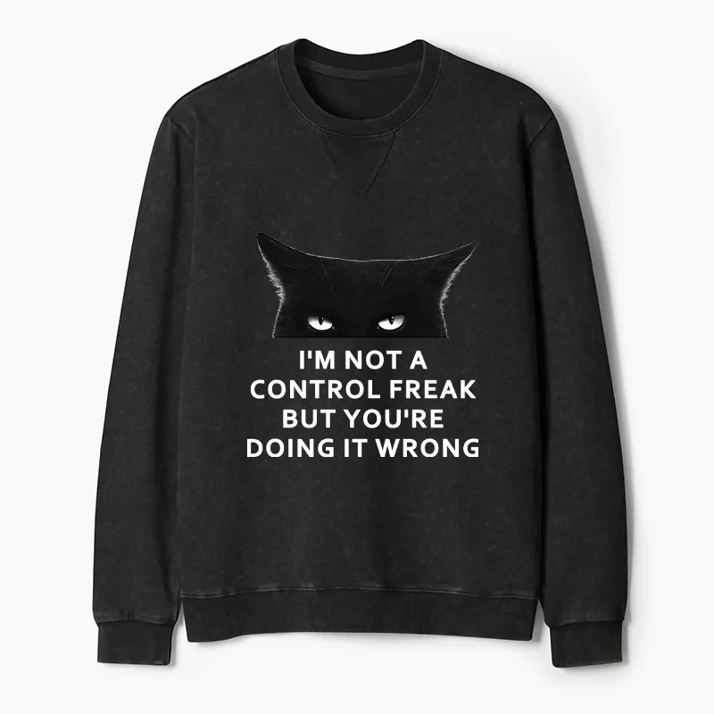 Tokyo-Tiger Control Freak Funny Washed Terry Sweatshirt Sale