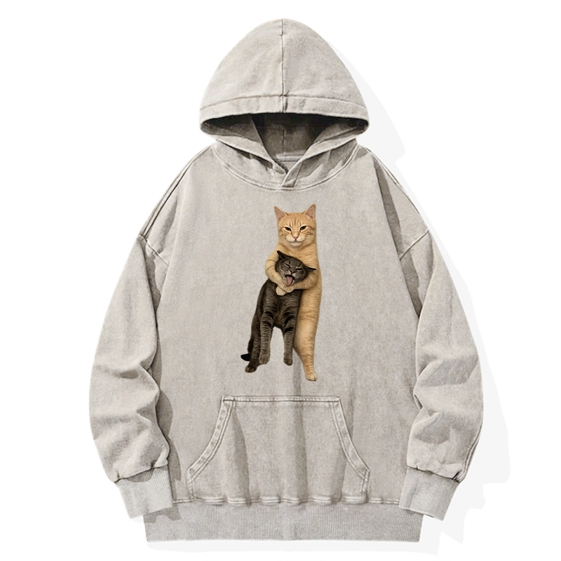 Tokyo-Tiger Orange Cat’s Tight Embrace Washed Hoodie