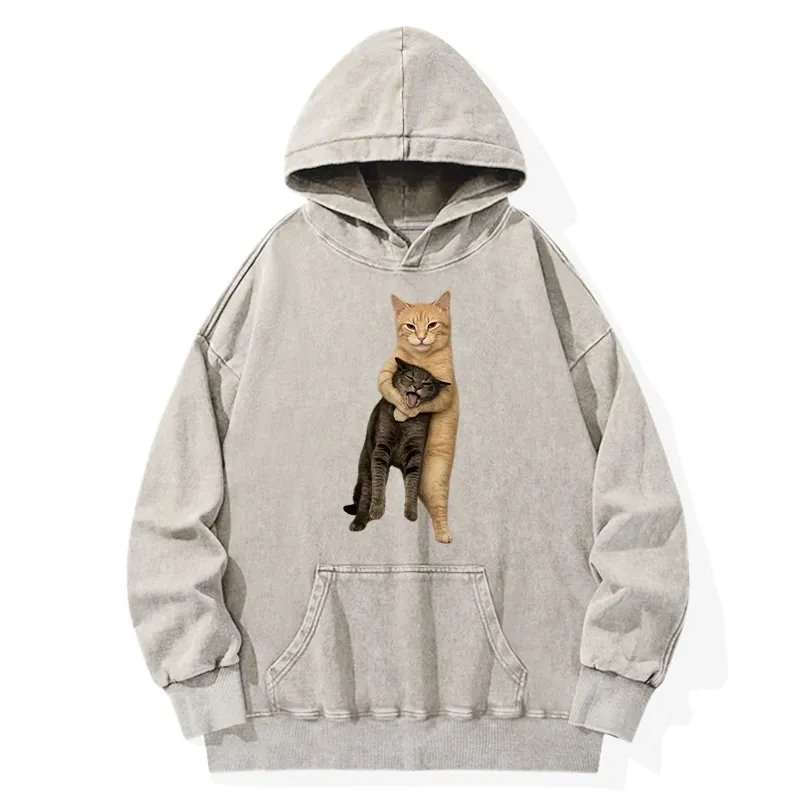 Tokyo-Tiger Orange Cat’s Tight Embrace Washed Hoodie