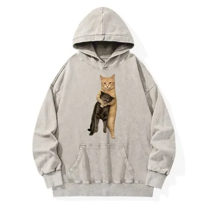 Tokyo-Tiger Orange Cat’s Tight Embrace Washed Hoodie