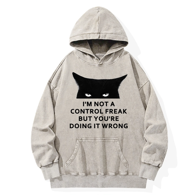 Tokyo-Tiger Control Freak Funny Washed Hoodie