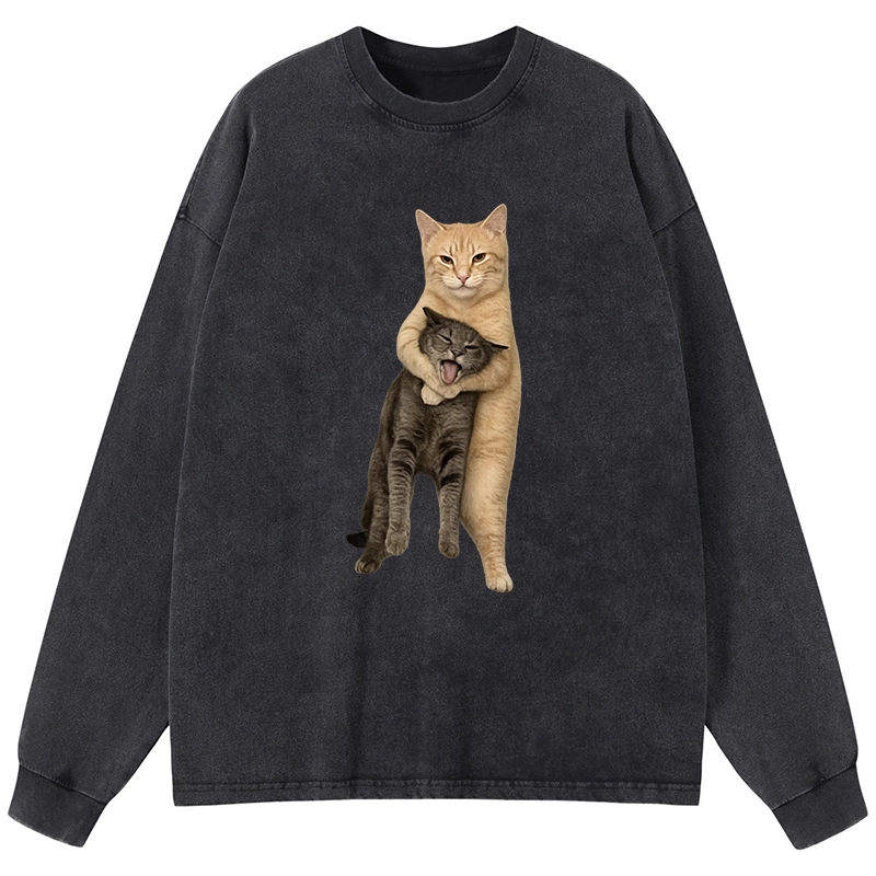 Tokyo-Tiger Orange Cat’s Tight Embrace Washed Long Sleeve T-Shirt