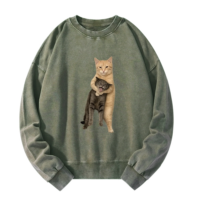 Tokyo-Tiger Orange Cat’s Tight Embrace Washed Sweatshirt