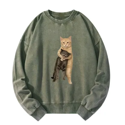 Tokyo-Tiger Orange Cat’s Tight Embrace Washed Sweatshirt