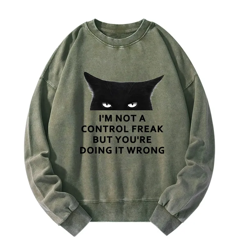 Tokyo-Tiger Control Freak Funny Washed Sweatshirt