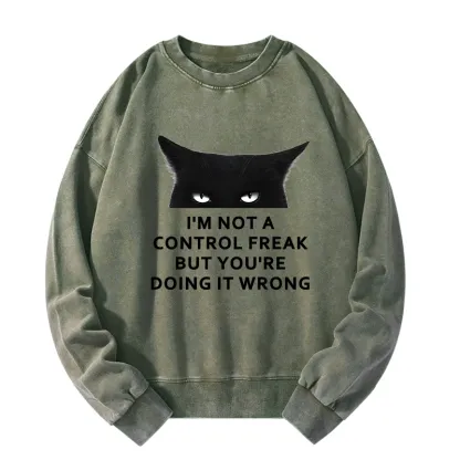 Tokyo-Tiger Control Freak Funny Washed Sweatshirt