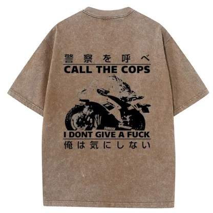 Tokyo-Tiger Funny Frog Riding A Motorcycle Back Washed T-Shirt