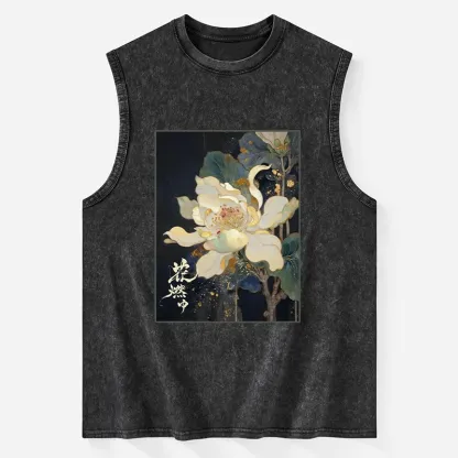 Tokyo-Tiger Lotus Adorned With Golden Specks Washed Tank