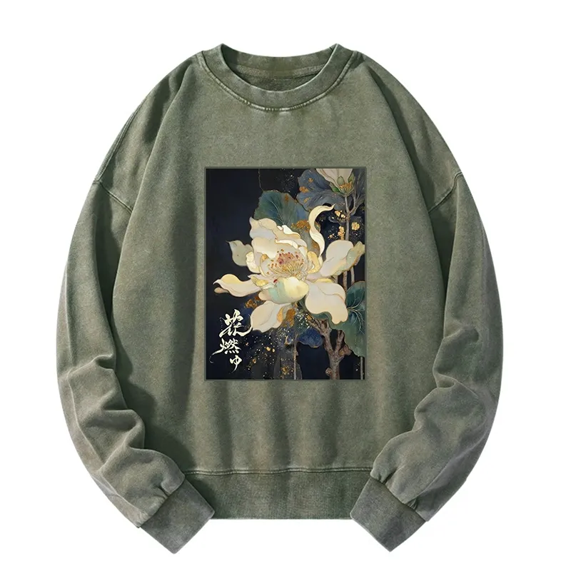 Tokyo-Tiger Lotus Adorned With Golden Specks Washed Sweatshirt