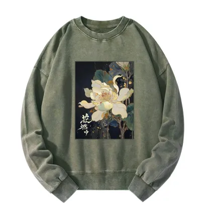 Tokyo-Tiger Lotus Adorned With Golden Specks Washed Sweatshirt