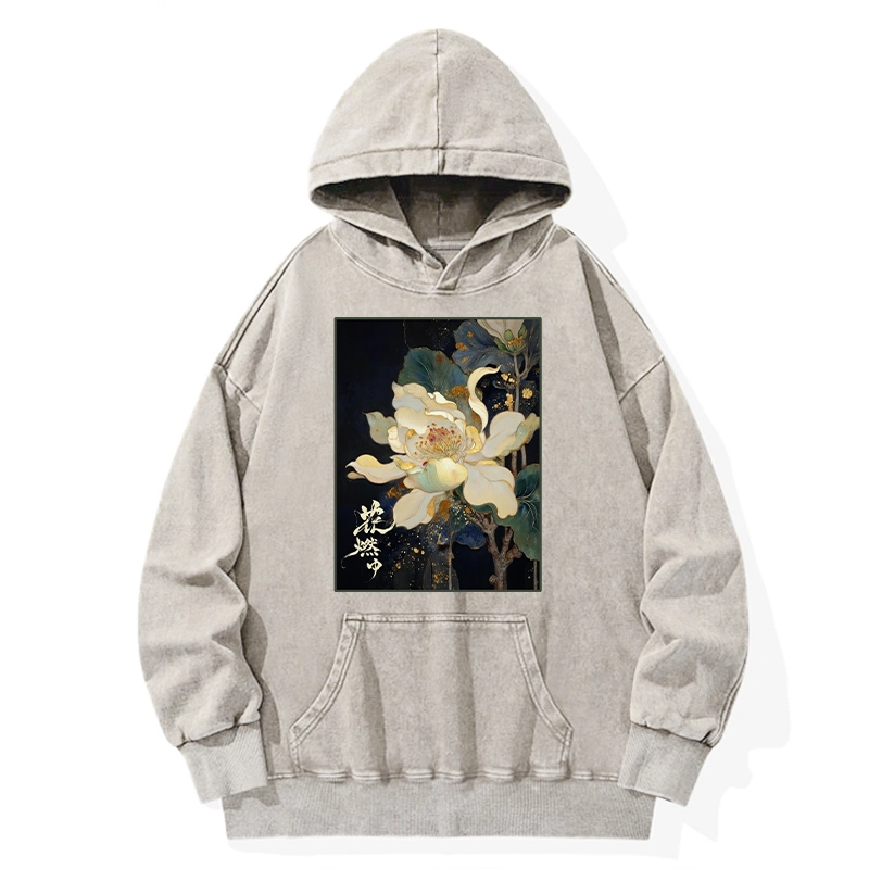 Tokyo-Tiger Lotus Adorned With Golden Specks Washed Hoodie