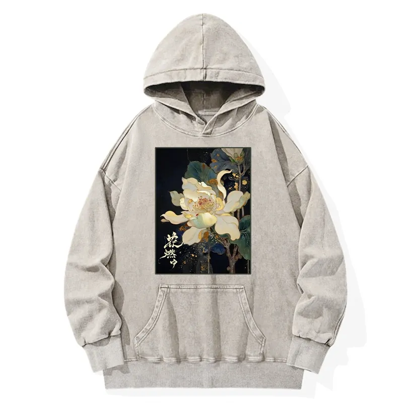 Tokyo-Tiger Lotus Adorned With Golden Specks Washed Hoodie Sale