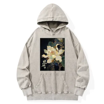 Tokyo-Tiger Lotus Adorned With Golden Specks Washed Hoodie