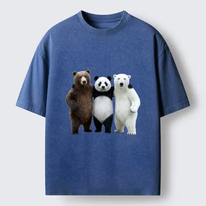 Tokyo-Tiger Three Bears Stand Together Washed T-Shirt