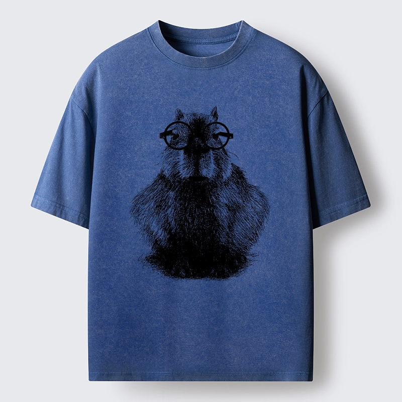 Tokyo-Tiger Smart Capybara With Glasses Washed T-Shirt