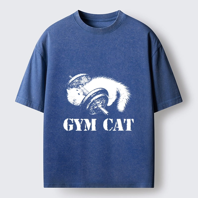 Tokyo-Tiger Cat Pumping Iron At The Gym Washed T-Shirt