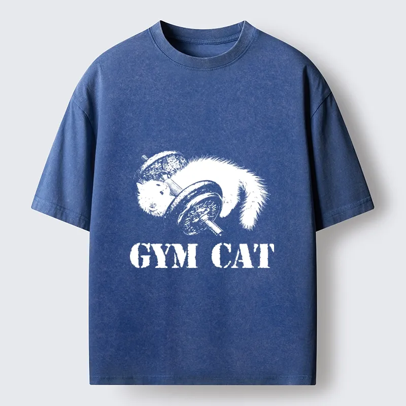 Tokyo-Tiger Cat Pumping Iron At The Gym Washed T-Shirt